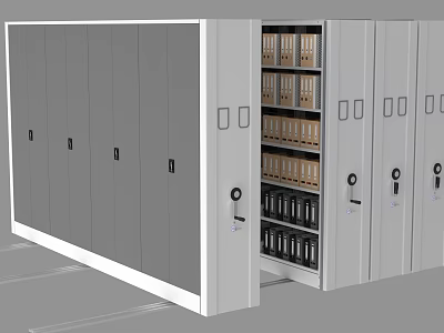 Modern Gray Bookcase With Lockable Doors And Multiple Files Storage Compartments 3d model