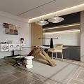 Modern Study Desk Carpet Bookcase Chandelier 3d model