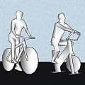 Two men riding different bikes one on road bicycle and one on exercise bike