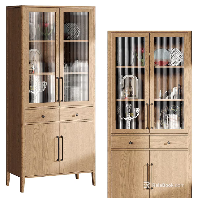 Modern Natural Wood Sideboard Cabinet With Fluted Glass Doors Multiple Drawers And Spacious Storage Design 3d model 