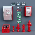 Essential Fire Equipment Including Hydrants Extinguishers Boxes Buttons And Indicator Lights 3d model