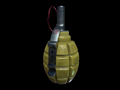 Military Style Yellow Hand Grenade With Metal Pin And Fuse Design 3d model
