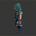 Man In Blue Hooded Cloak With Blue Boots Brown Belt Bow And Arrows