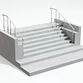 Simple Gray Concrete Stairs With Metal Handrails And Platform Steps