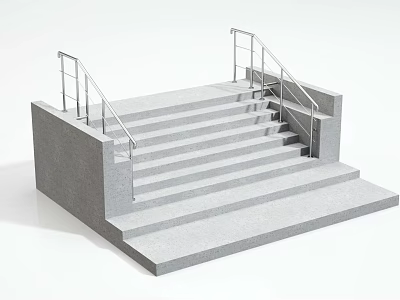 Simple Gray Concrete Stairs With Metal Handrails And Platform Steps 3d model