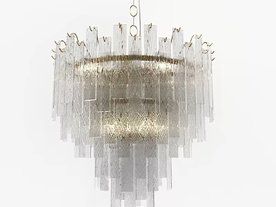 Modern Glass Chandelier With Gold Frame And Layered Hanging Transparent Strips 3d model