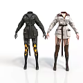 Black And White Fashion Coats With Belted Design And Leg Straps