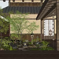Japanese-style courtyard landscape 3d model