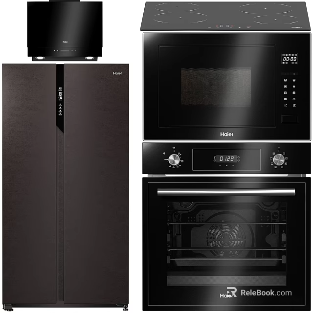 Modern Black Haier Kitchen Appliances Set Including Refrigerator Microwave And Oven 3d model 