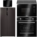 Modern Black Haier Kitchen Appliances Set Including Refrigerator Microwave And Oven