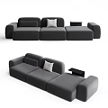 Modern Gray Three Seater Sofa With White Cushion And Side Table 3d model
