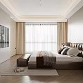 Modern Bedroom Interior Design With Upholstered Headboard And Floor to Ceiling Windows 3d model