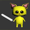 Game And Movie Character With Yellow Body Pink Ears Big Eyes Holding Knife
