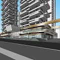 Modern High Rise Urban Towers With Layered Balcony Design And Adjacent Low Rise Structures