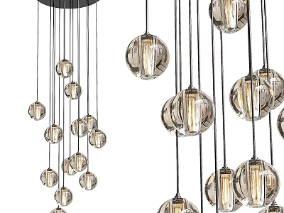 Modern Chandelier With Multiple Transparent Glass Balls And Black Hanging Cords For Interior Decor 3d model