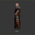 Game Movie Character With Bald Head Red Black Robe Armor Details Waist Belt Arms Outstretched