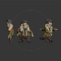 Game And Movie Character Cartoon Style Multiple Poses Green Jacket Tie Standing On Circular Base