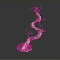 Bonsai Plant With Twisted Trunk And Small Green Branches In Red Pot