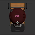 Red Outdoor Grill with Stand Wheels and Wooden Base Modern Design for Backyard Cooking
