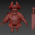Cartoon Pirate Character With Red Coat Yellow Trim Horned Hat And Big Sword
