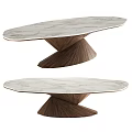 Modern Coffee Table With Marble Top And Geometric Wooden Base Design