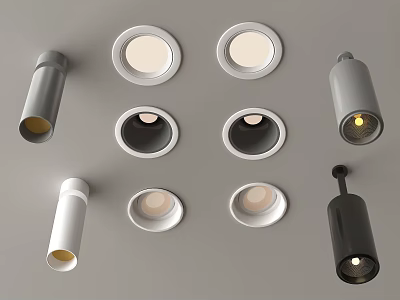 Modern Downlights and Spotlights with Various Styles White Gray Black Cylindrical Round Shapes 3d model