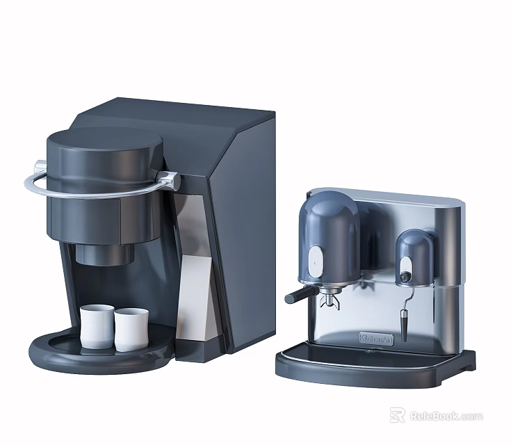 Modern Black Kitchen Appliances Drip Coffee Maker And Espresso Machine 3d model 