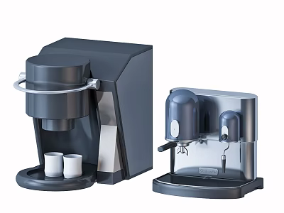 Modern Black Kitchen Appliances Drip Coffee Maker And Espresso Machine 3d model