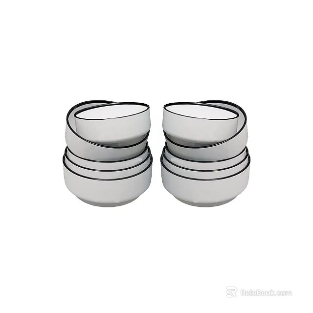 Modern White Ceramic Dinnerware Set With Stackable Bowls And Plates 3d model 