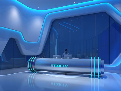 Modern KTV Interior with Luminous Blue Lighting Streamlined Console and Stylish Design 3d model
