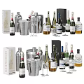 Different Types Of Wine Bottles And Wine Glasses With Ice Buckets And Gift Boxes