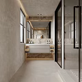 Modern Bathroom Interior Featuring Large Mirror Stone Vanity Glass Shower And Warm Ambient Lighting