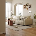 Cozy Modern Living Room Interior With Beige Sofa Wooden Coffee Table And Floor Lamp
