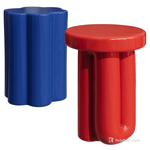 Modern Blue And Red Side Tables With Stylish Smooth Surface Design 3d model