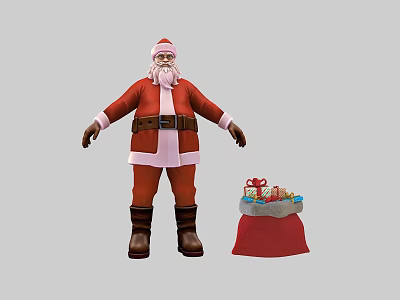 Man Dressed as Santa Claus Standing with Gift Bag Full of Presents 3d model