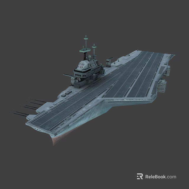 Aircraft Carrier Military Water Vessel With Long Flight Deck And Radar Systems 3d model 