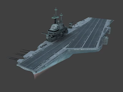 Aircraft Carrier Military Water Vessel With Long Flight Deck And Radar Systems 3d model