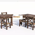 Rustic Wooden Table and Chair Set with Crossed Back Design for Dining Space 3d model