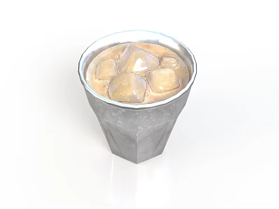 Refreshing Chilled Iced Drink In Metallic Cup With Ice Cubes 3d model