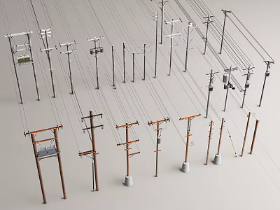 Modern pole transformer high voltage wire box 3d model