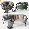 Modern Sofa Set With Decorative Pillows Throw Blanket And Green Brown Accent Chairs