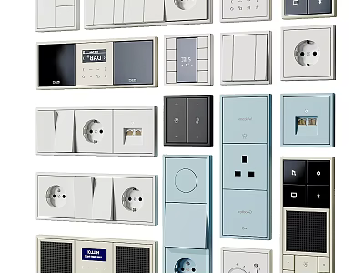 Various Modern Switch Panels With Different Colors And Socket Designs 3d model