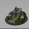 Ancient Stone Architecture Model With Porch Columns Statues And Green Grass Steps 3d model