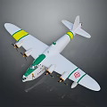 Vintage White Airplane Model With Four Propellers Yellow Green Wing Stripes And Red Logo