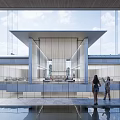 Modern Architectural Exterior Design With Glass Curtain Walls Wooden Roof Reflective Pool And Green Tree