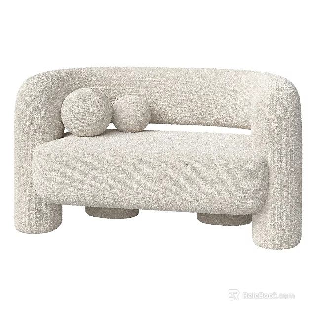 Beige Plush Two Seater Sofa With Round Cushions And Rounded Design 3d model 