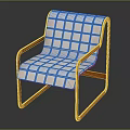 Modern Leisure Chair with Wooden Frame White Checkered Fabric Backrest and Seat Design