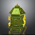 Green And Yellow Decorative Ornamental Structure With Dome Circular Patterns Door And Yellow Accents