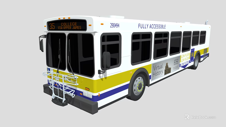 White Yellow Blue City Bus Fully Accessible Via Metropolitan Transit College Green Line Route 65 3d model 