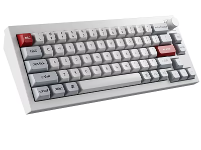 Ergonomic White Mechanical Keyboard With Red Accent Keys And Function Keys 3d model